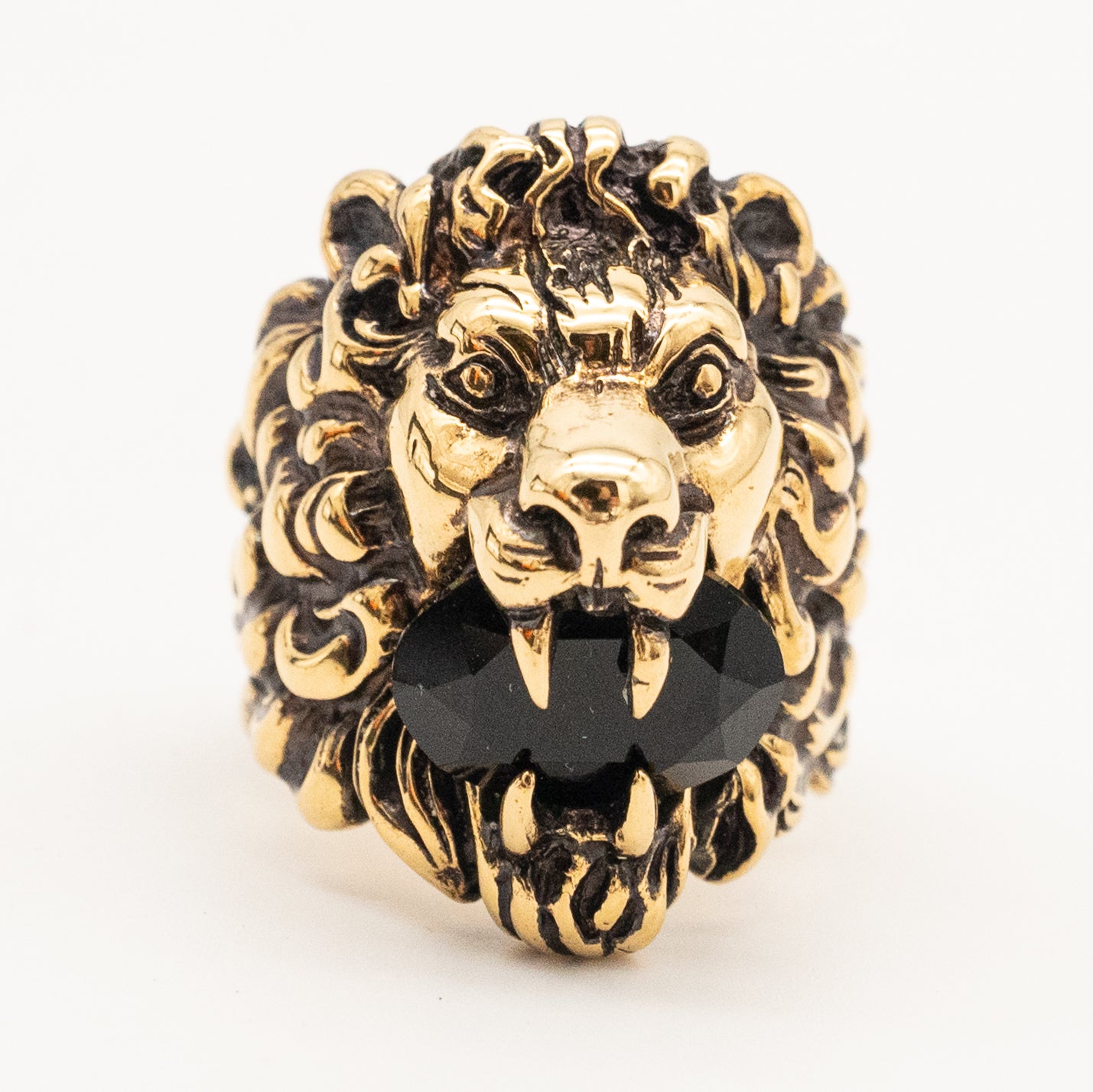 Authentic Gucci Lion Head Motif Black Crystal Ring In Gold & Black