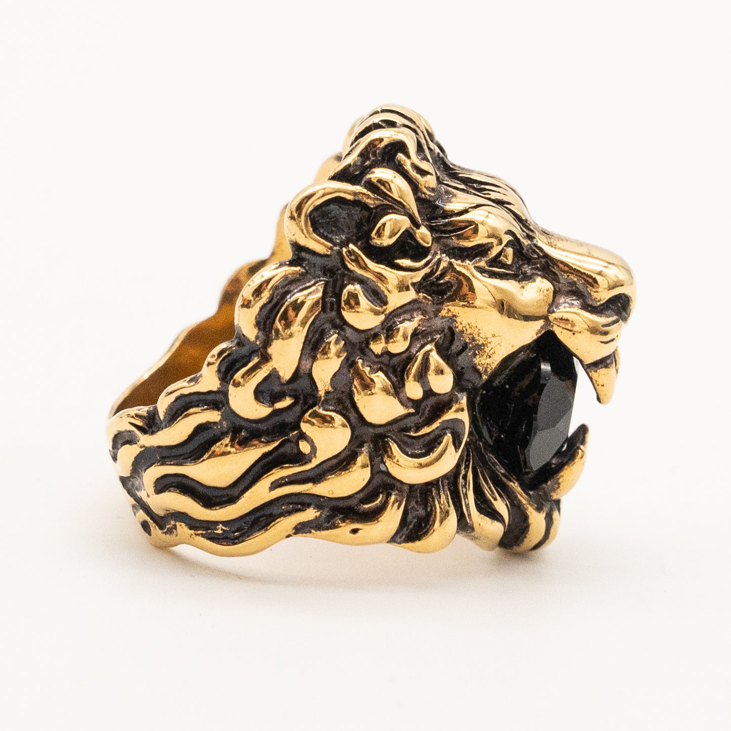Authentic Gucci Lion Head Motif Black Crystal Ring In Gold & Black
