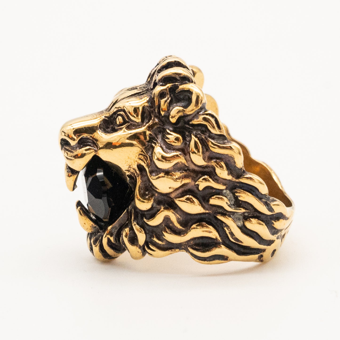 Authentic Gucci Lion Head Motif Black Crystal Ring In Gold & Black