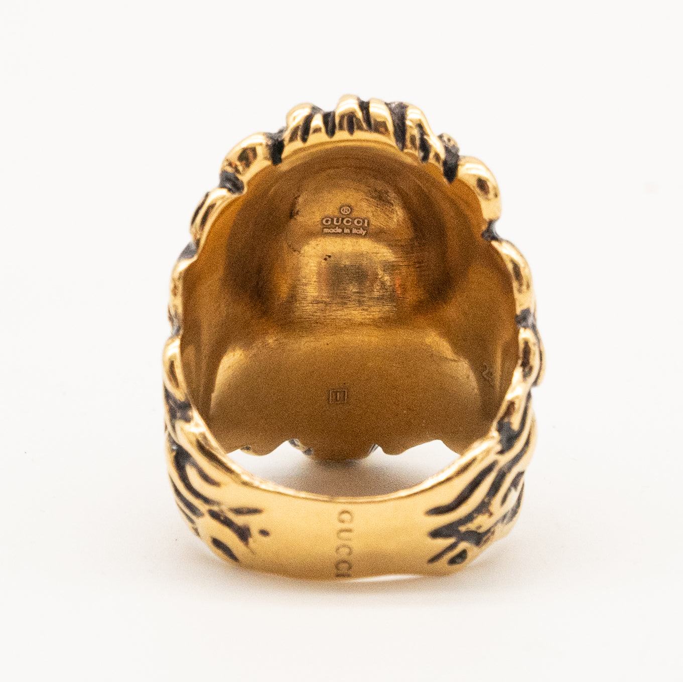 Authentic Gucci Lion Head Motif Black Crystal Ring In Gold & Black