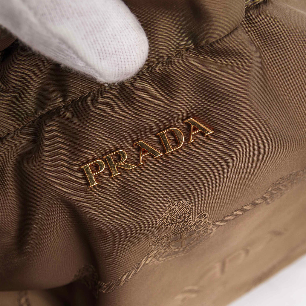 Authentic Prada Tessuto Drawstring Tote Bag Brown