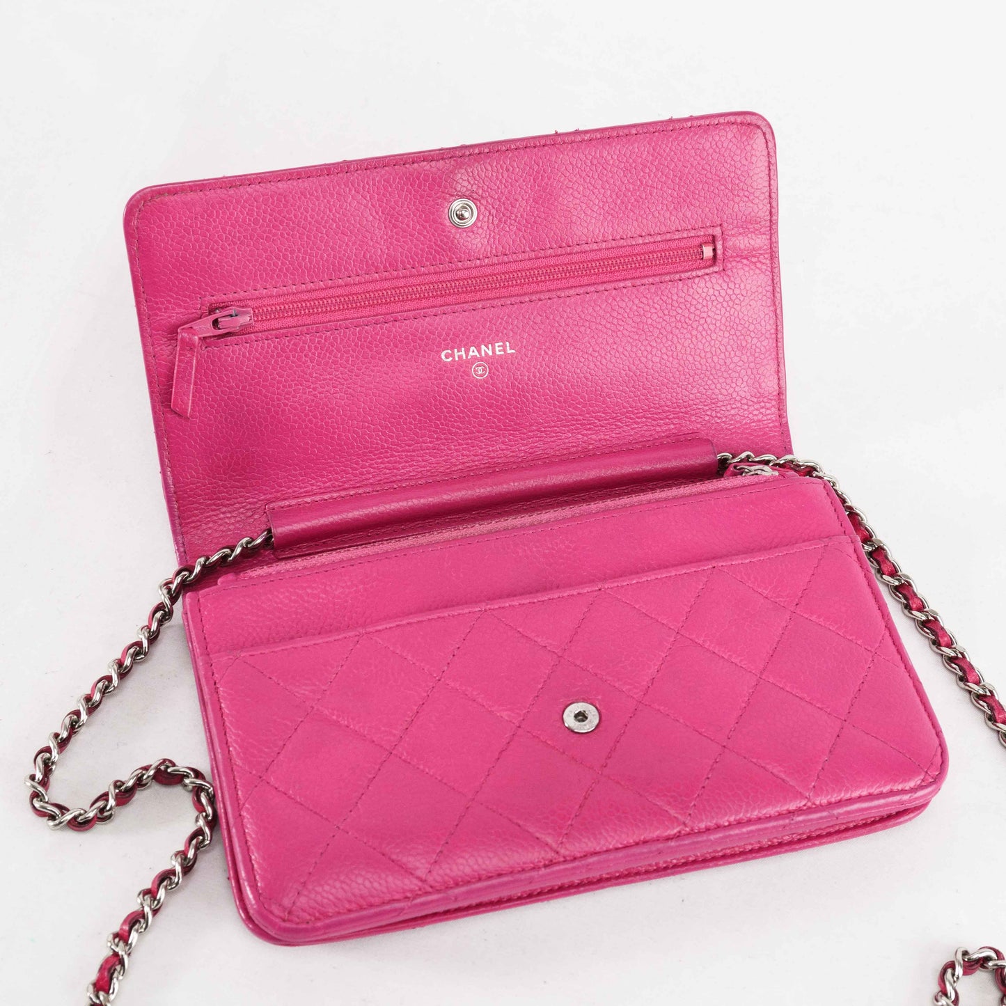Chanel Classic Quilted Chain Wallet in Pink Caviar Leather