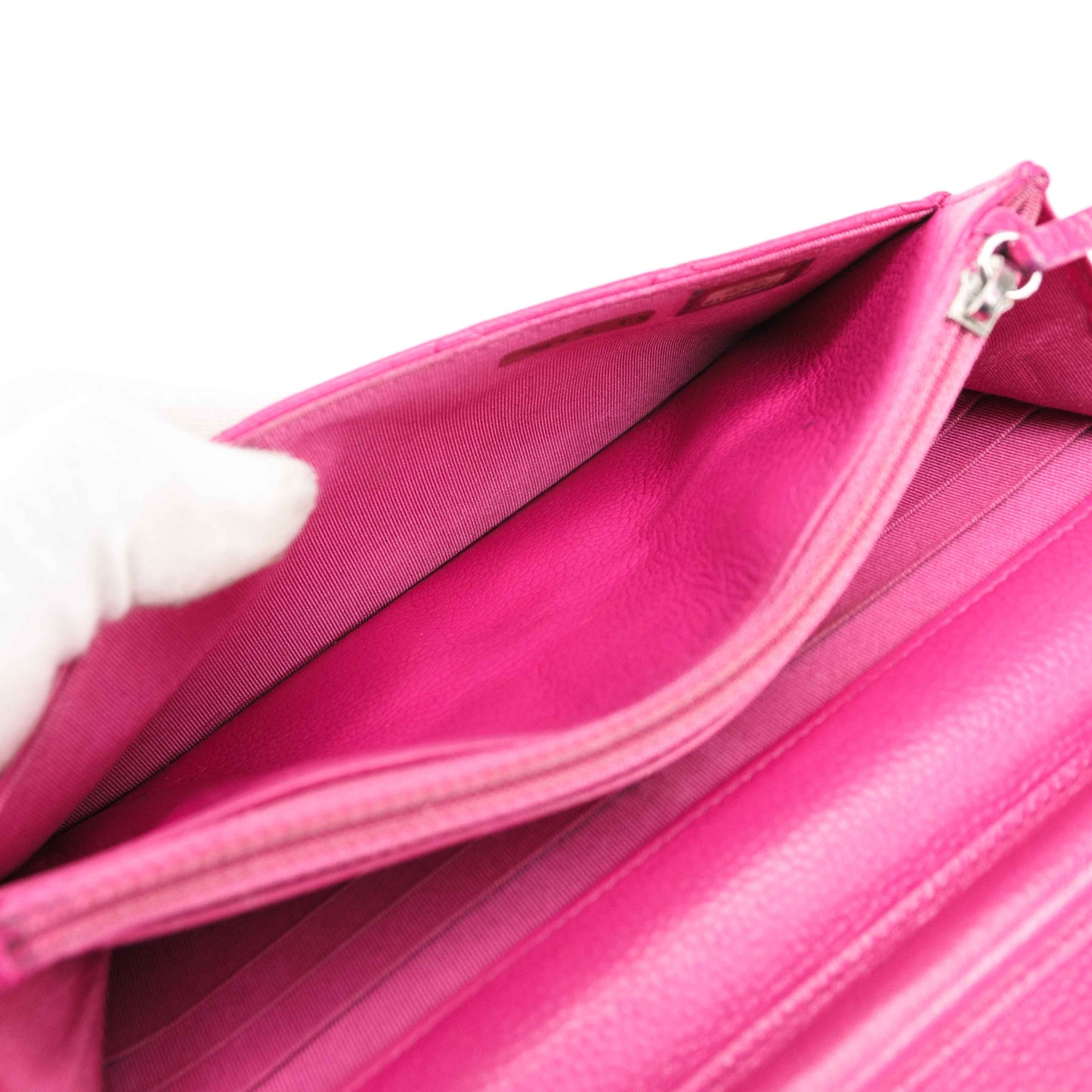 Chanel Classic Quilted Chain Wallet in Pink Caviar Leather