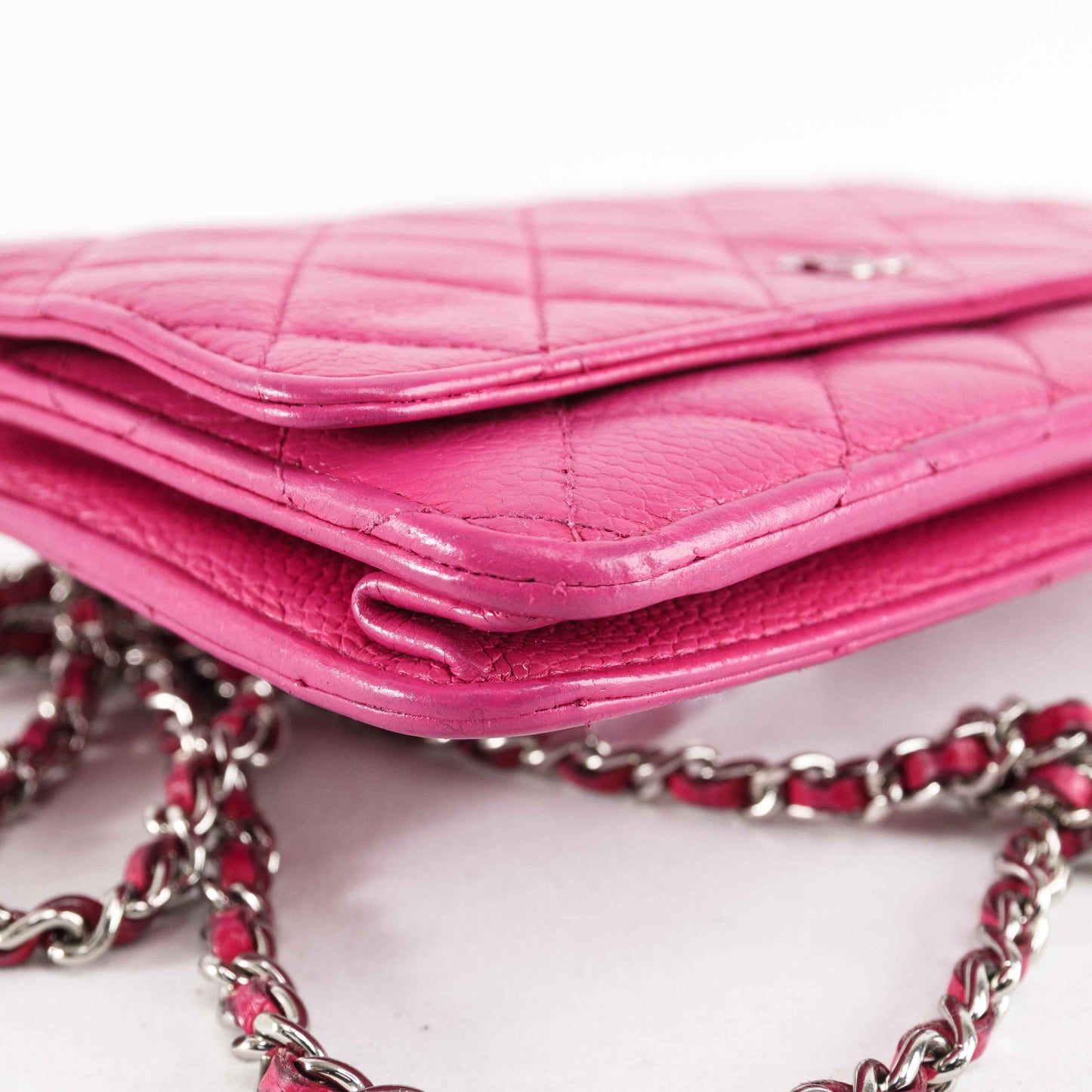 Chanel Classic Quilted Chain Wallet in Pink Caviar Leather
