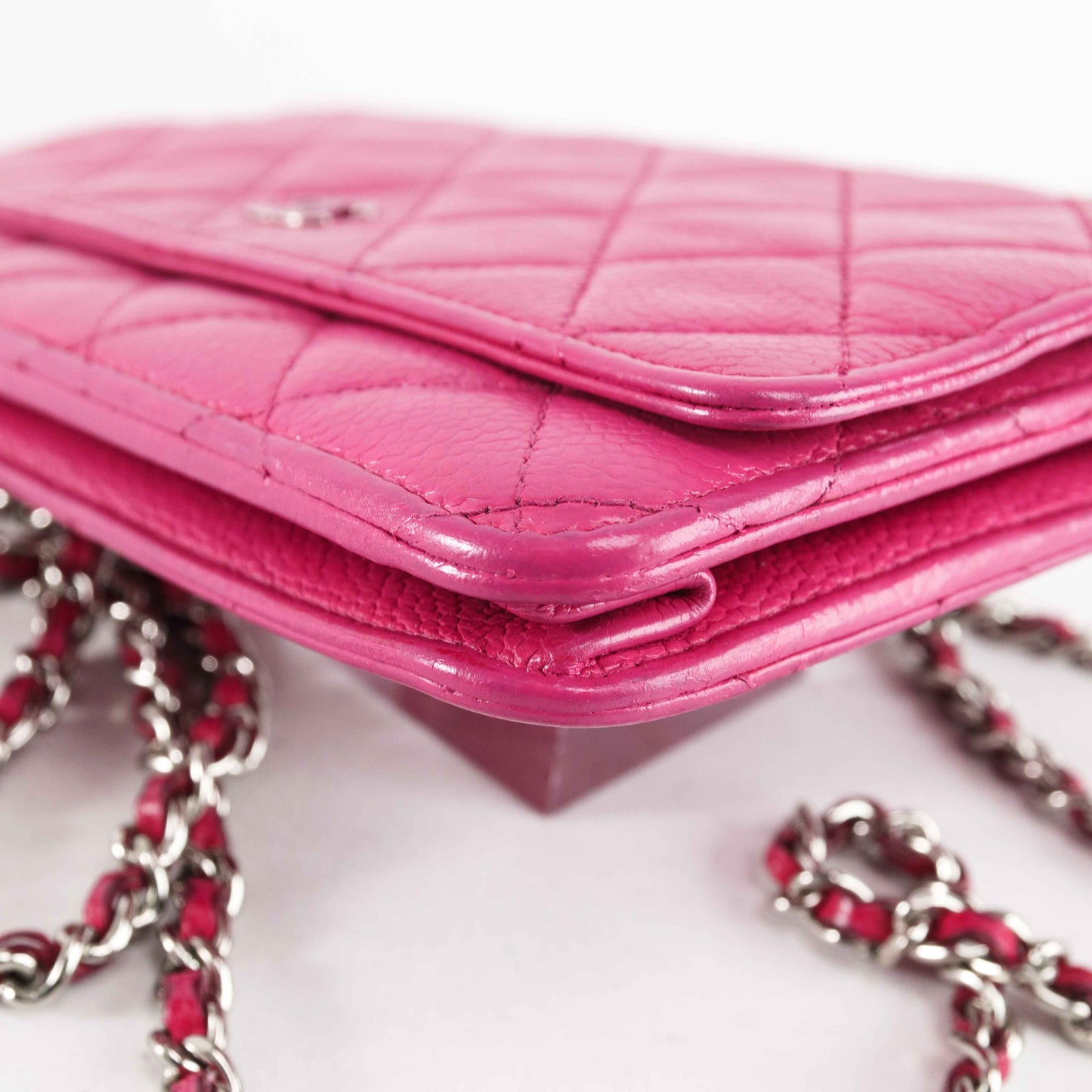 Chanel Classic Quilted Chain Wallet in Pink Caviar Leather