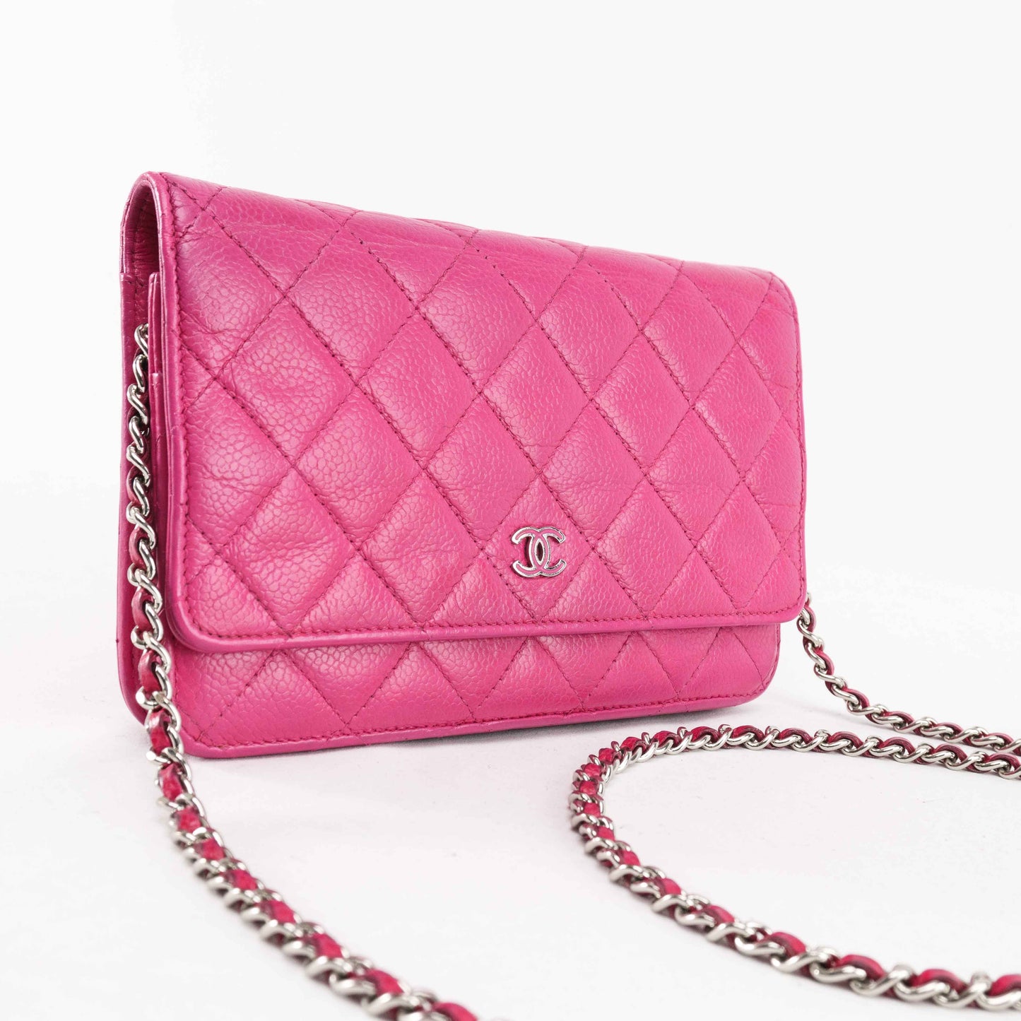 Chanel Classic Quilted Chain Wallet in Pink Caviar Leather