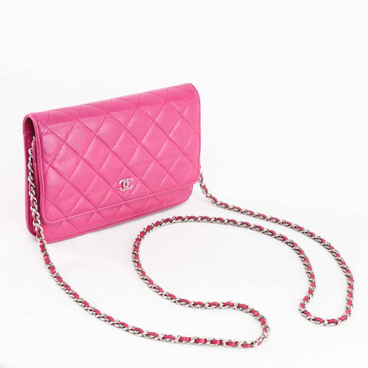 Chanel Classic Quilted Chain Wallet in Pink Caviar Leather