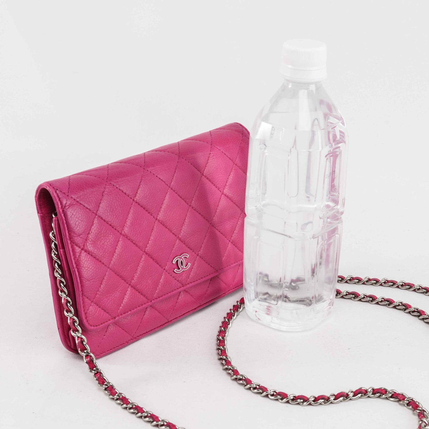 Chanel Classic Quilted Chain Wallet in Pink Caviar Leather