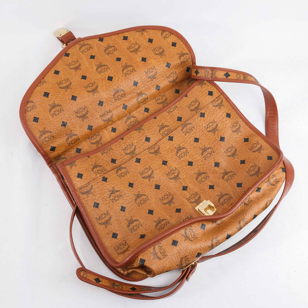 Authentic MCM Brown Visetos Leather Satchel bag