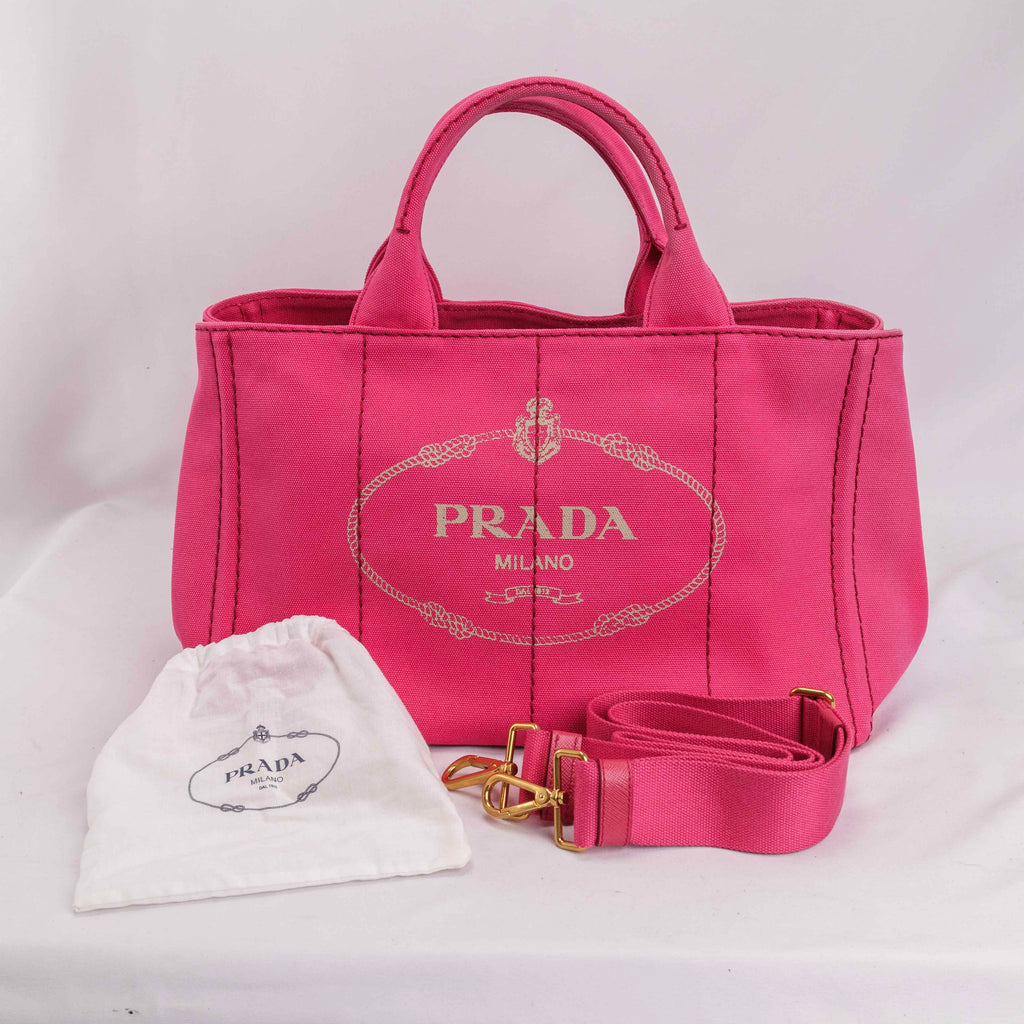 Authentic PRADA canvas Canapa tote 2-way bag in Pink