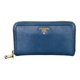 Authentic Prada Saffiano Blue leather zip around wallet