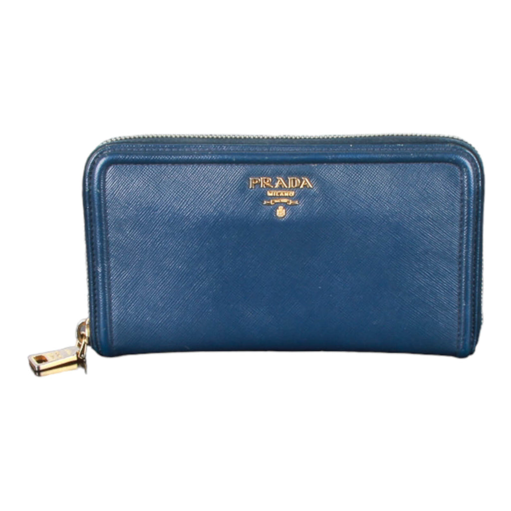 Authentic Prada Saffiano Blue leather zip around wallet