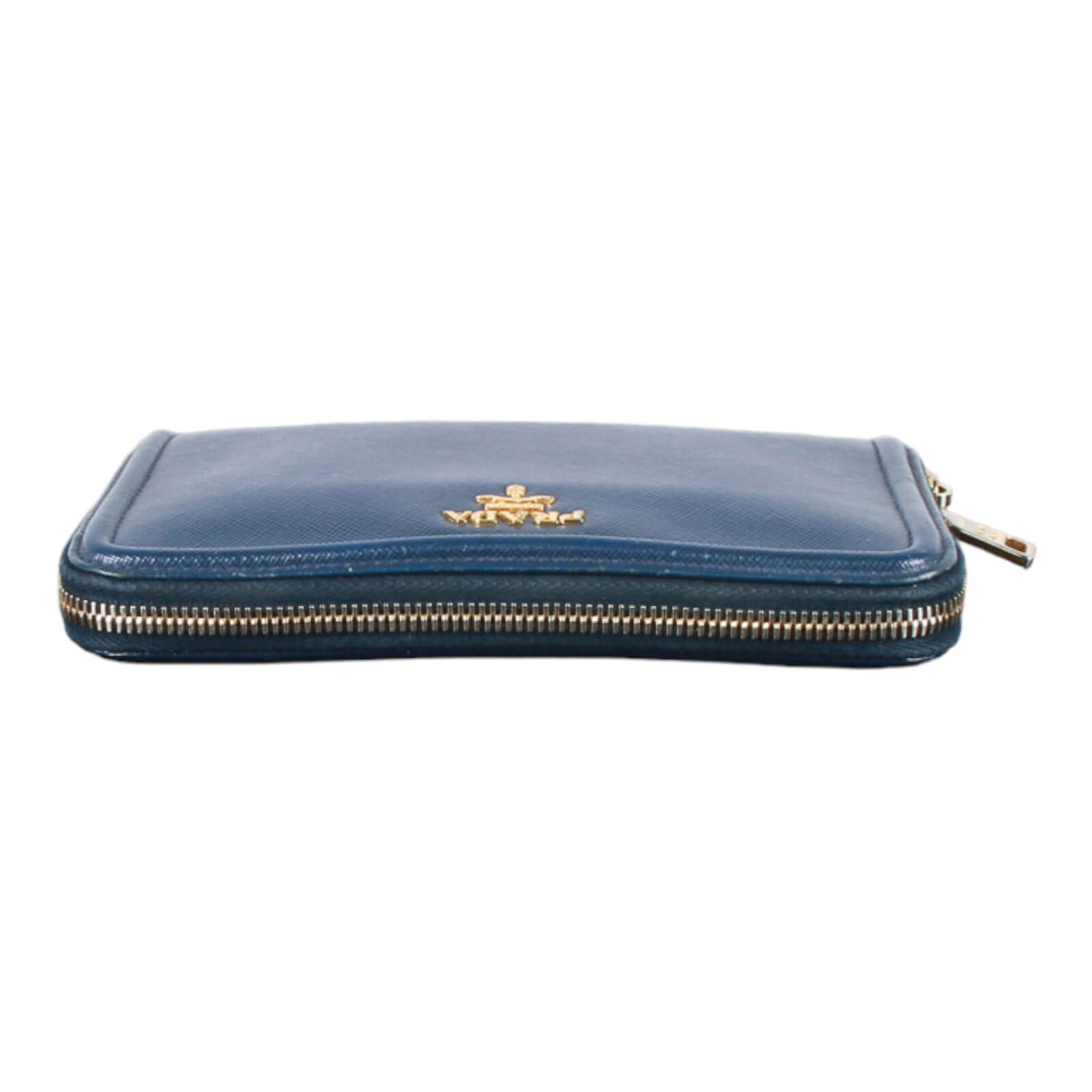 Authentic, pre-owned PRADA Long Zip Blue Saffiano Leather Wallet