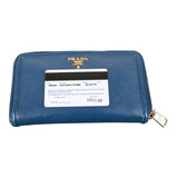 Authentic Prada Saffiano Blue leather zip around wallet