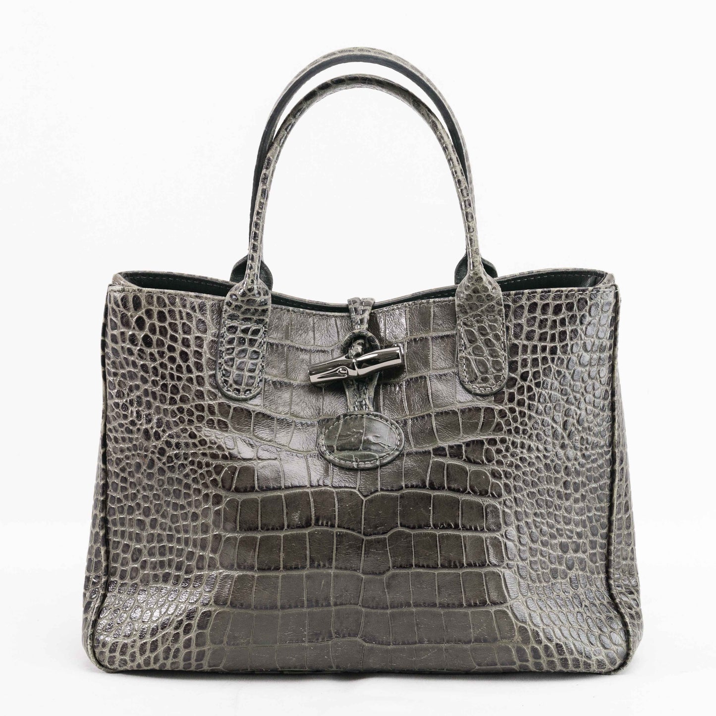 Authentic Longchamp Crocodile-Embossed Leather Handbag