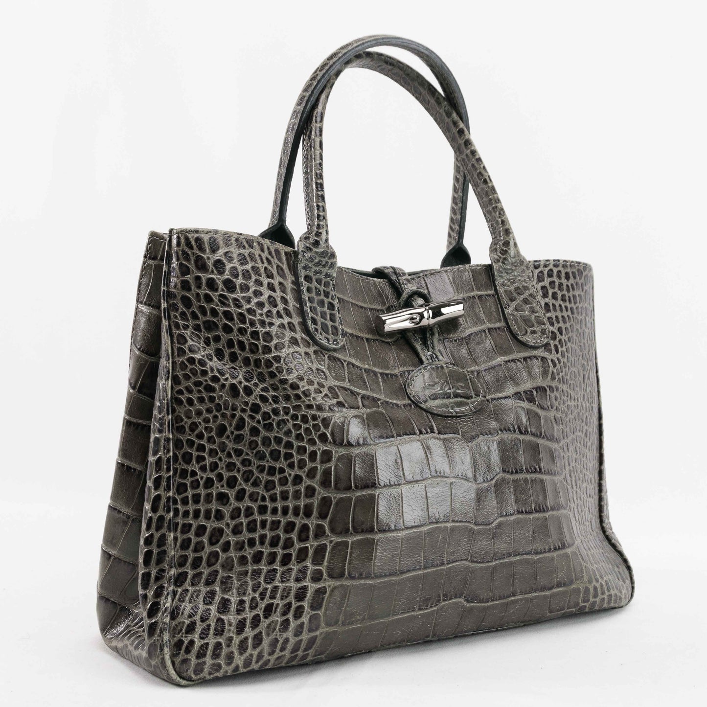Authentic Longchamp Crocodile-Embossed Leather Handbag