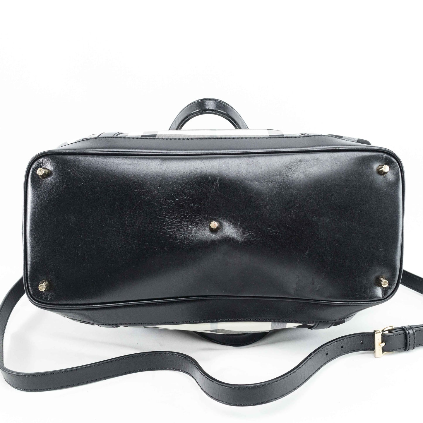 Burberry Black & White Nylon Check Drawstring Tote Bag