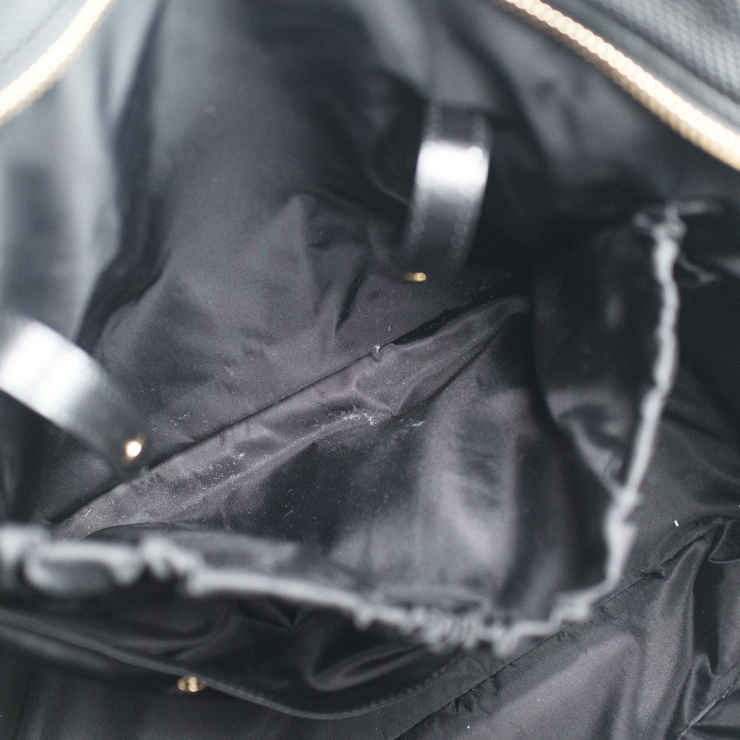 Burberry Black & White Nylon Check Drawstring Tote Bag