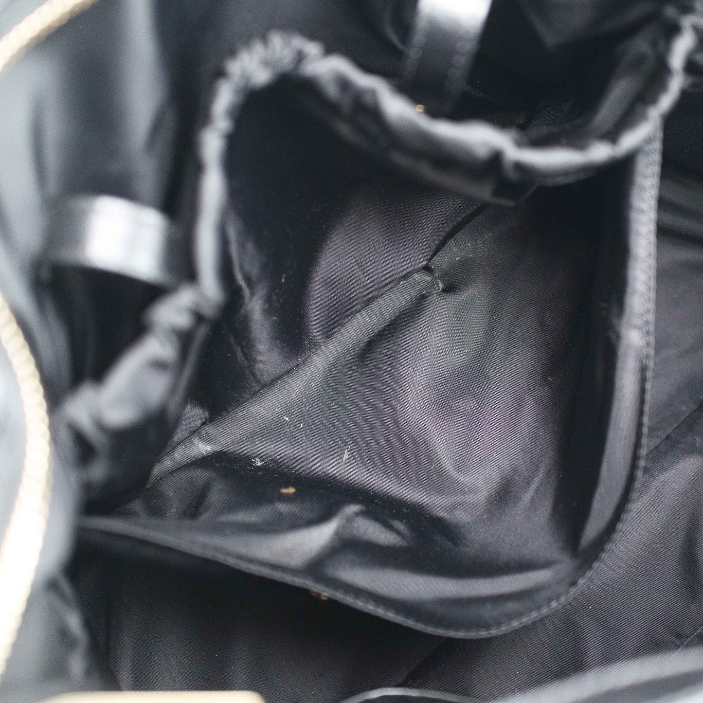 Burberry Black & White Nylon Check Drawstring Tote Bag