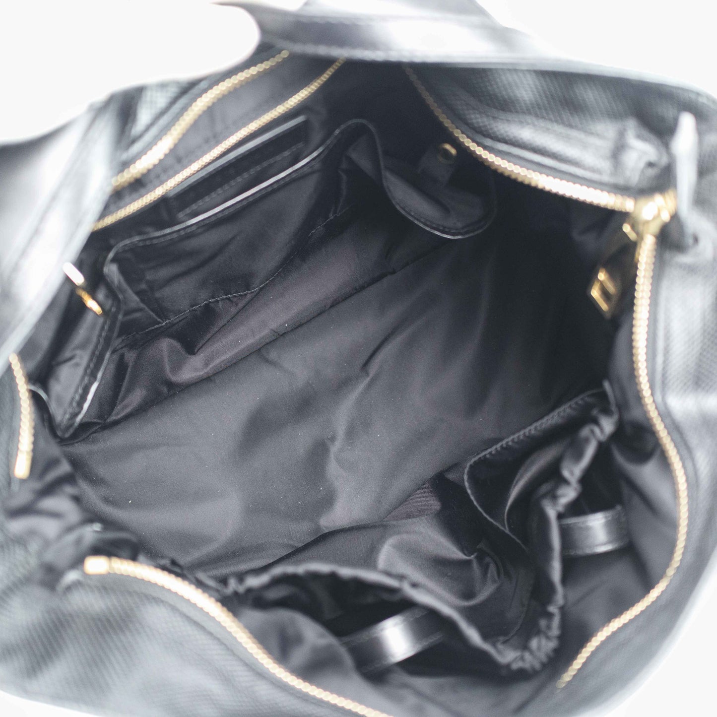 Burberry Black & White Nylon Check Drawstring Tote Bag