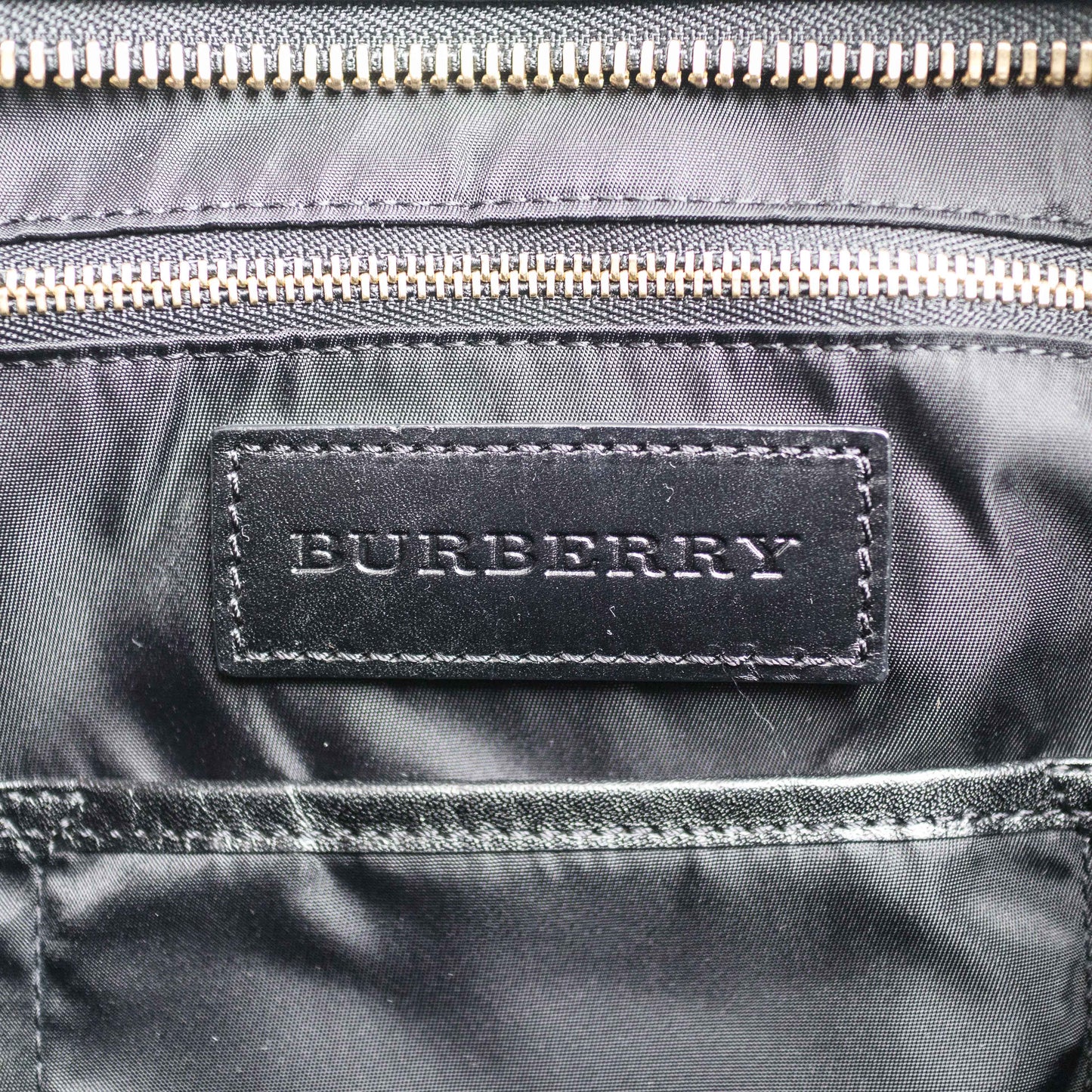 Burberry Black & White Nylon Check Drawstring Tote Bag
