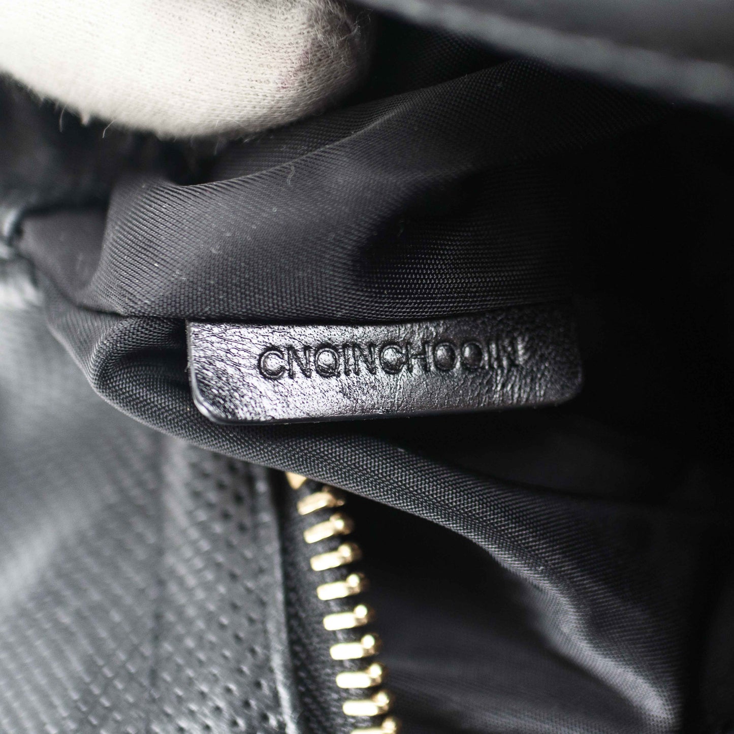 Burberry Black & White Nylon Check Drawstring Tote Bag