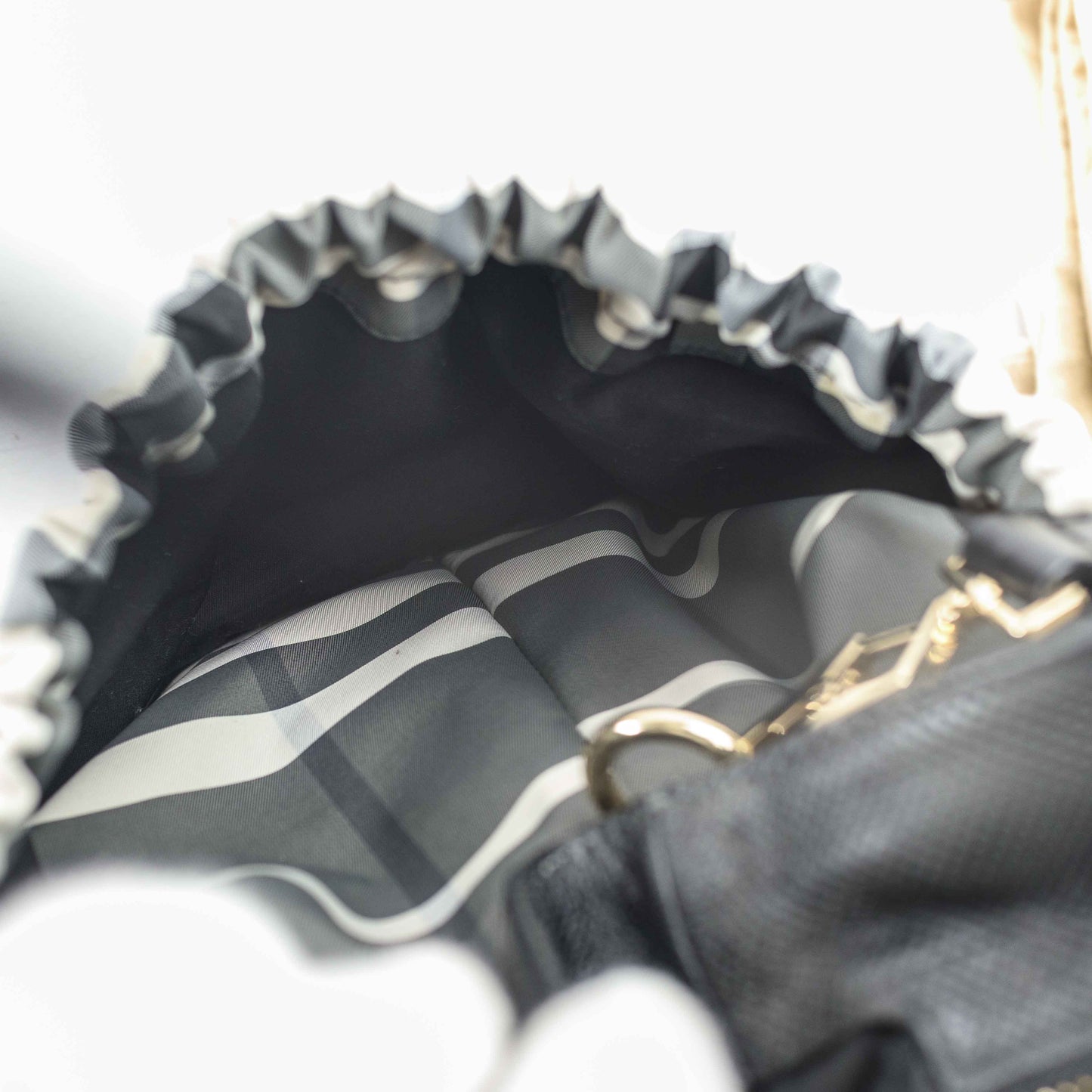 Burberry Black & White Nylon Check Drawstring Tote Bag