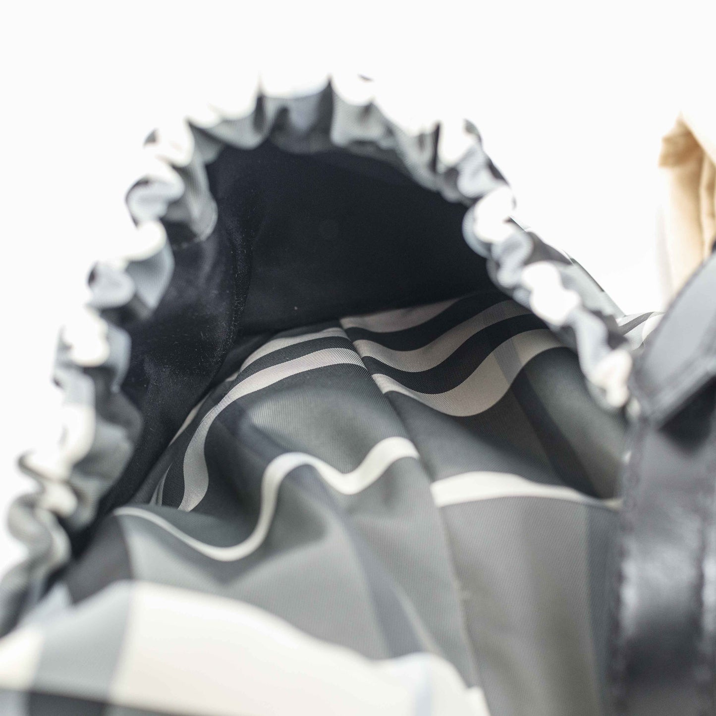 Burberry Black & White Nylon Check Drawstring Tote Bag