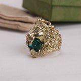 Authentic Gucci Lion Head Ring with Green Swarovski Crystal