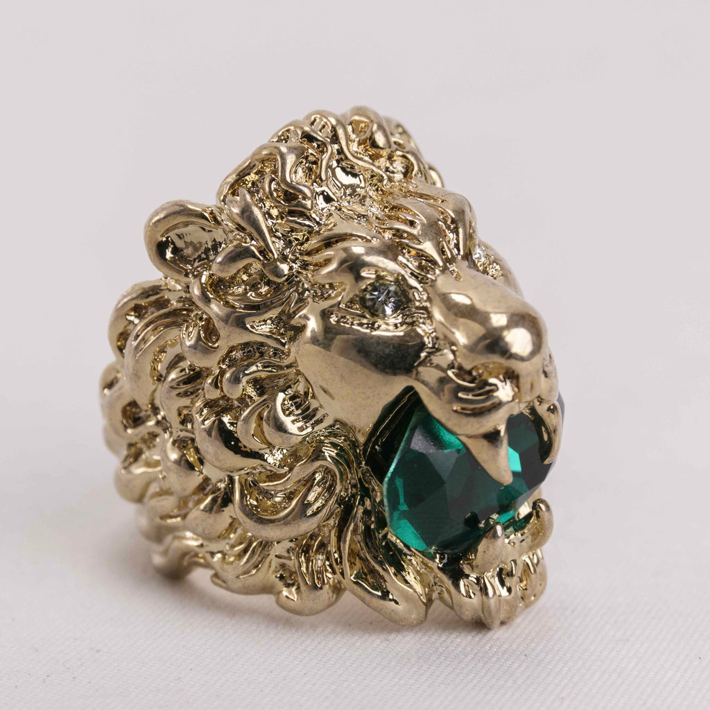 Authentic Gucci Lion Head Ring with Green Swarovski Crystal 18