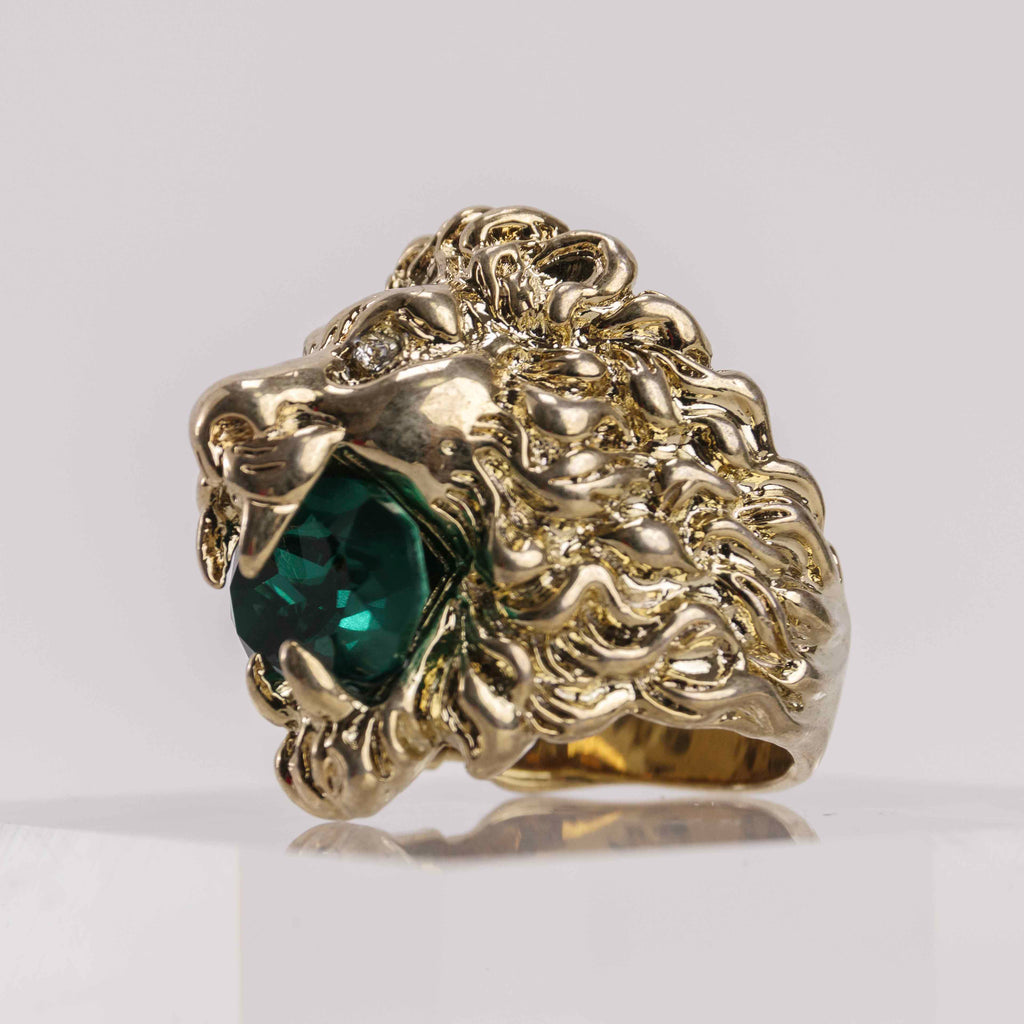 Authentic Gucci Lion Head Ring with Green Swarovski Crystal 18