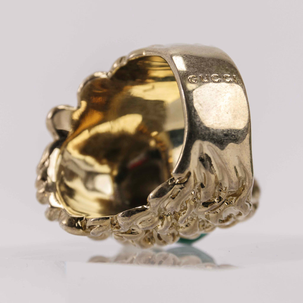 Authentic Gucci Lion Head Ring with Green Swarovski Crystal