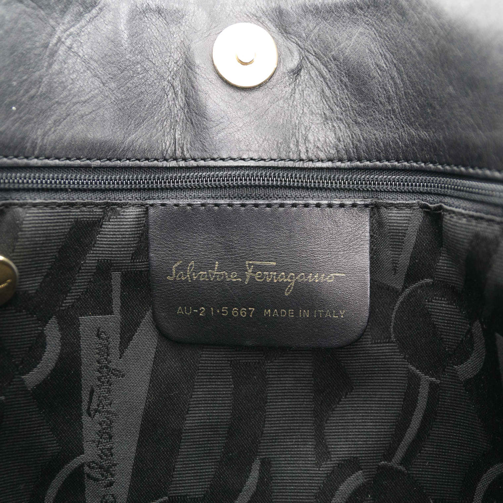 Authentic Salvatore Ferragamo Tiered Black Grosgrain Ribbon/Leather Shoulder Bag