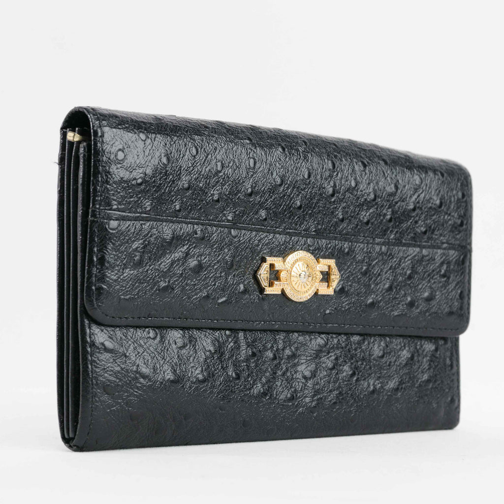 Authentic Vintage Versace Ostrich Leather Medusa Long Wallet
