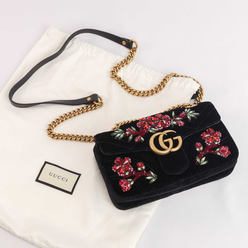 Gucci - GG Marmont Floral Embroidered Velvet Mini Shoulder bag