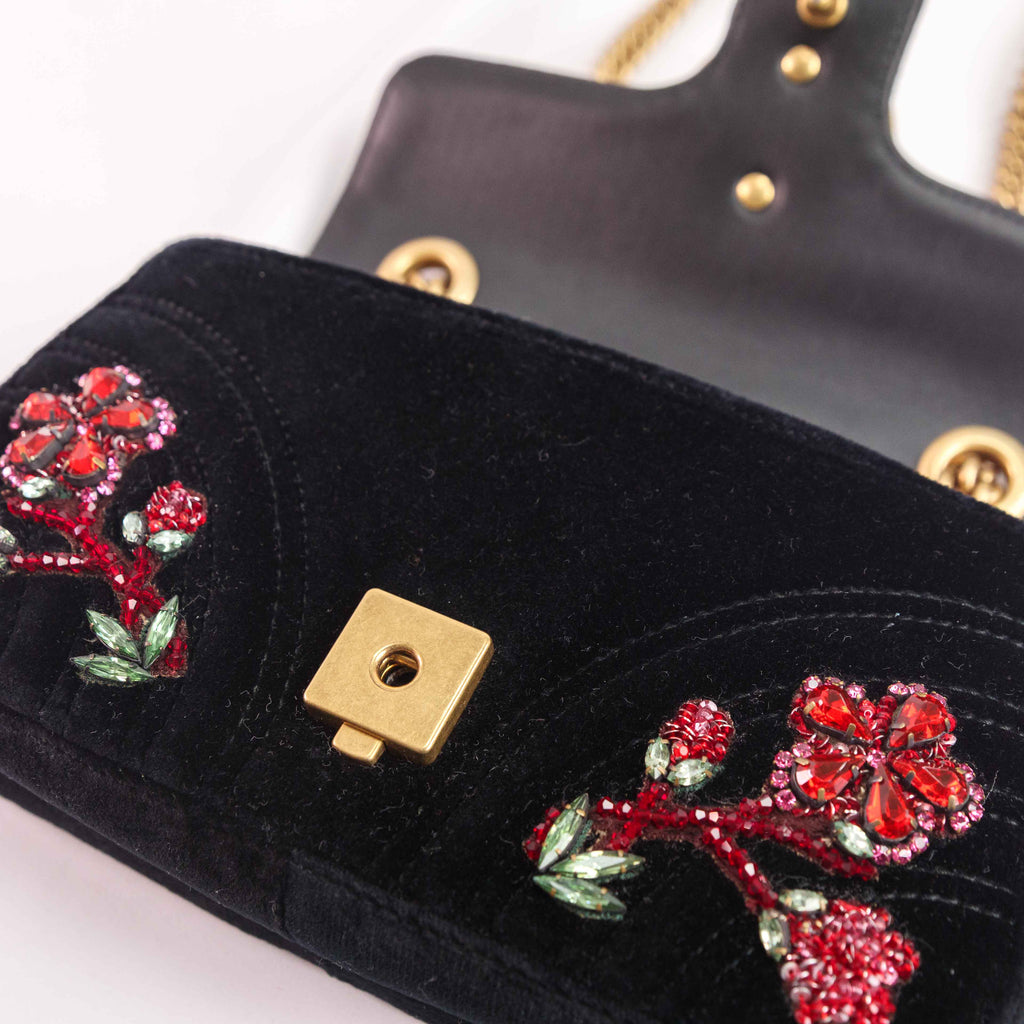 Gucci - GG Marmont Floral Embroidered Velvet Mini Shoulder bag