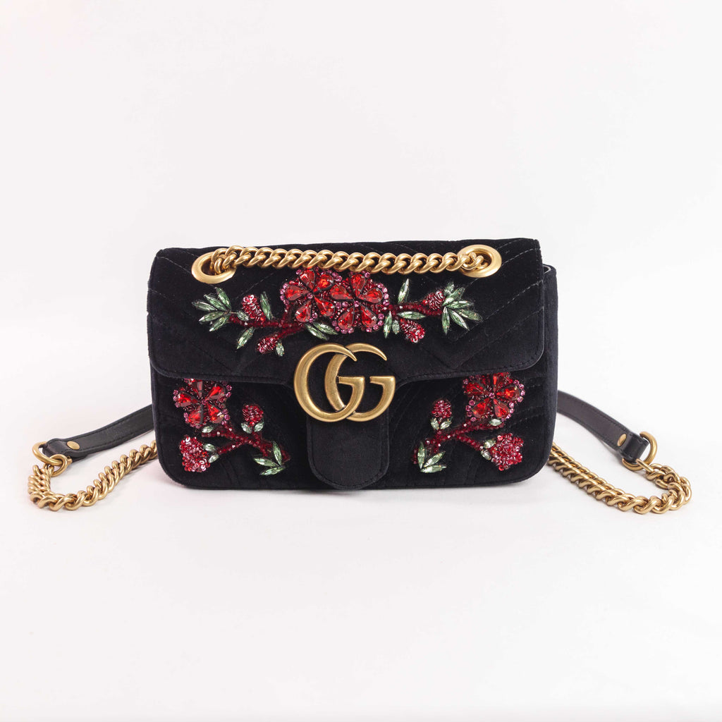 Gucci - GG Marmont Floral Embroidered Velvet Mini Shoulder bag