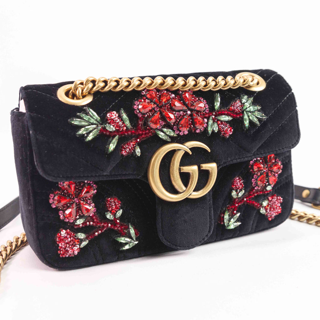 Gucci - GG Marmont Floral Embroidered Velvet Mini Shoulder bag