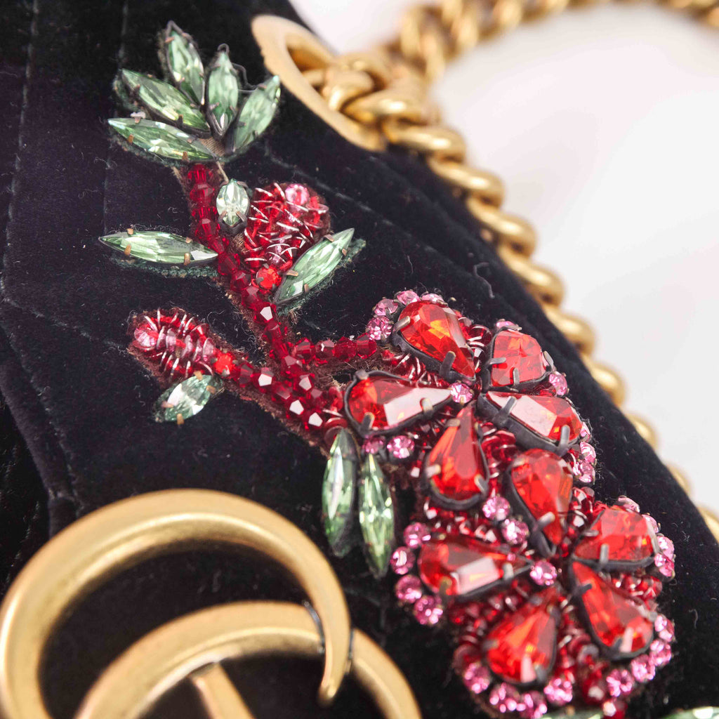 Gucci - GG Marmont Floral Embroidered Velvet Mini Shoulder bag