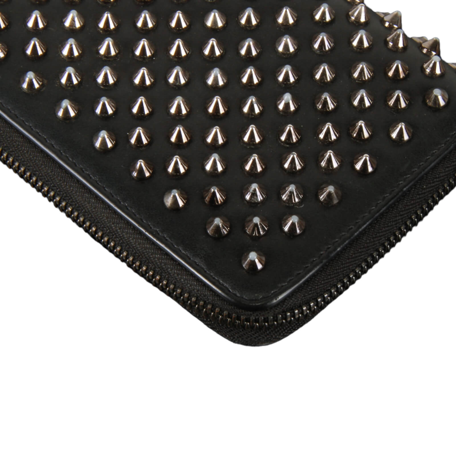 Christian Louboutin Panettone Round Zip Bifold Wallet Black Leather Spike  Studs