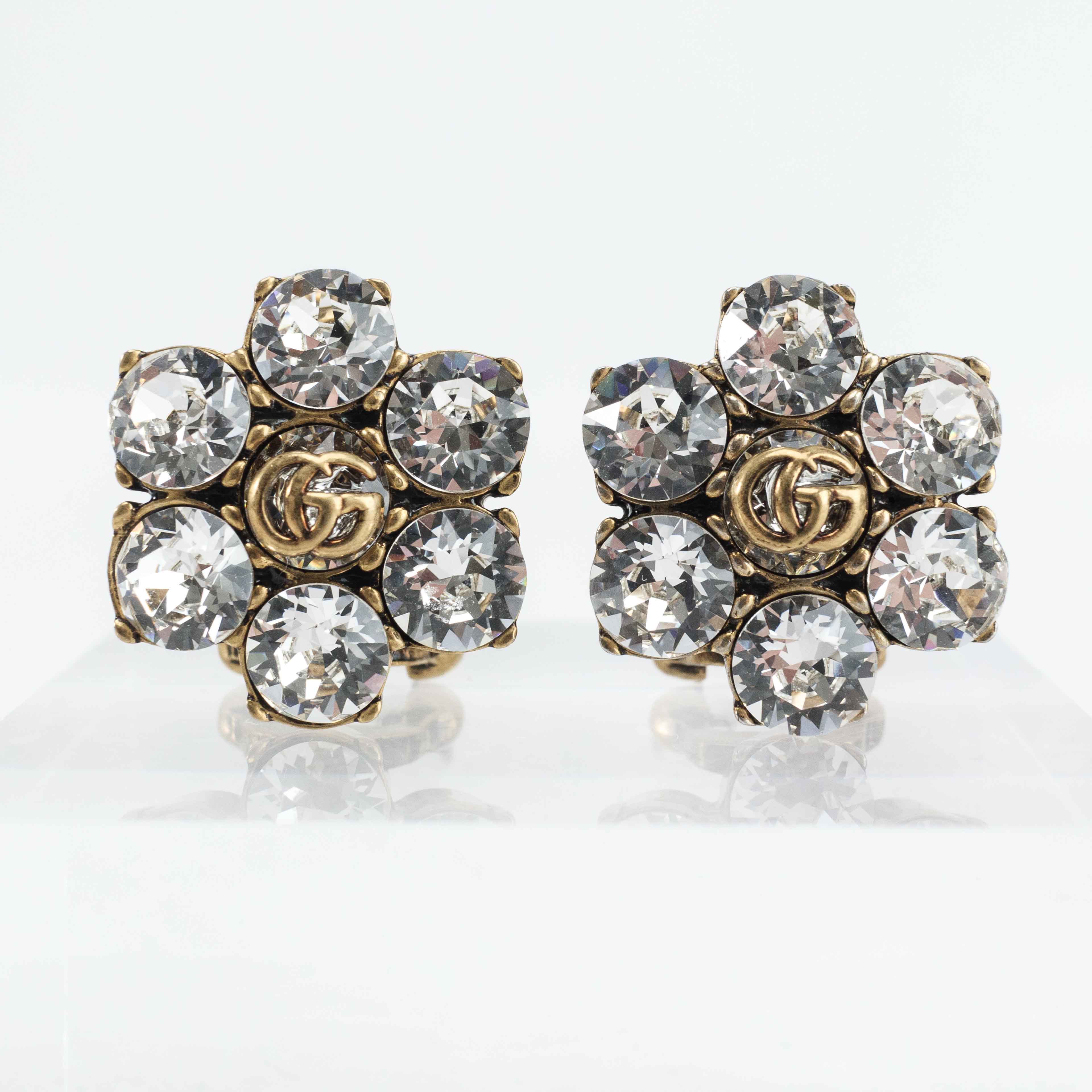 累積売上総額第１位【GUCCI★グッチ】CRYSTAL CLIP-ON EARRINGS Gucci + GG crystal-embellished clip earrings