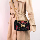 Gucci - GG Marmont Floral Embroidered Velvet Mini Shoulder bag