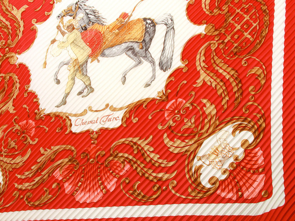 Authentic Hermes pleated Scarf Stole "Cheval Turc"  by Christine Vauzelles