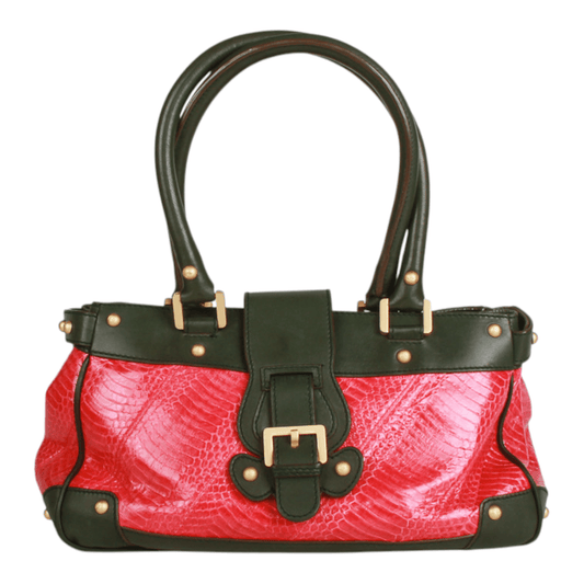 Christian Lacroix Vintage Pink Snake-Embossed Leather Shoulder Bag
