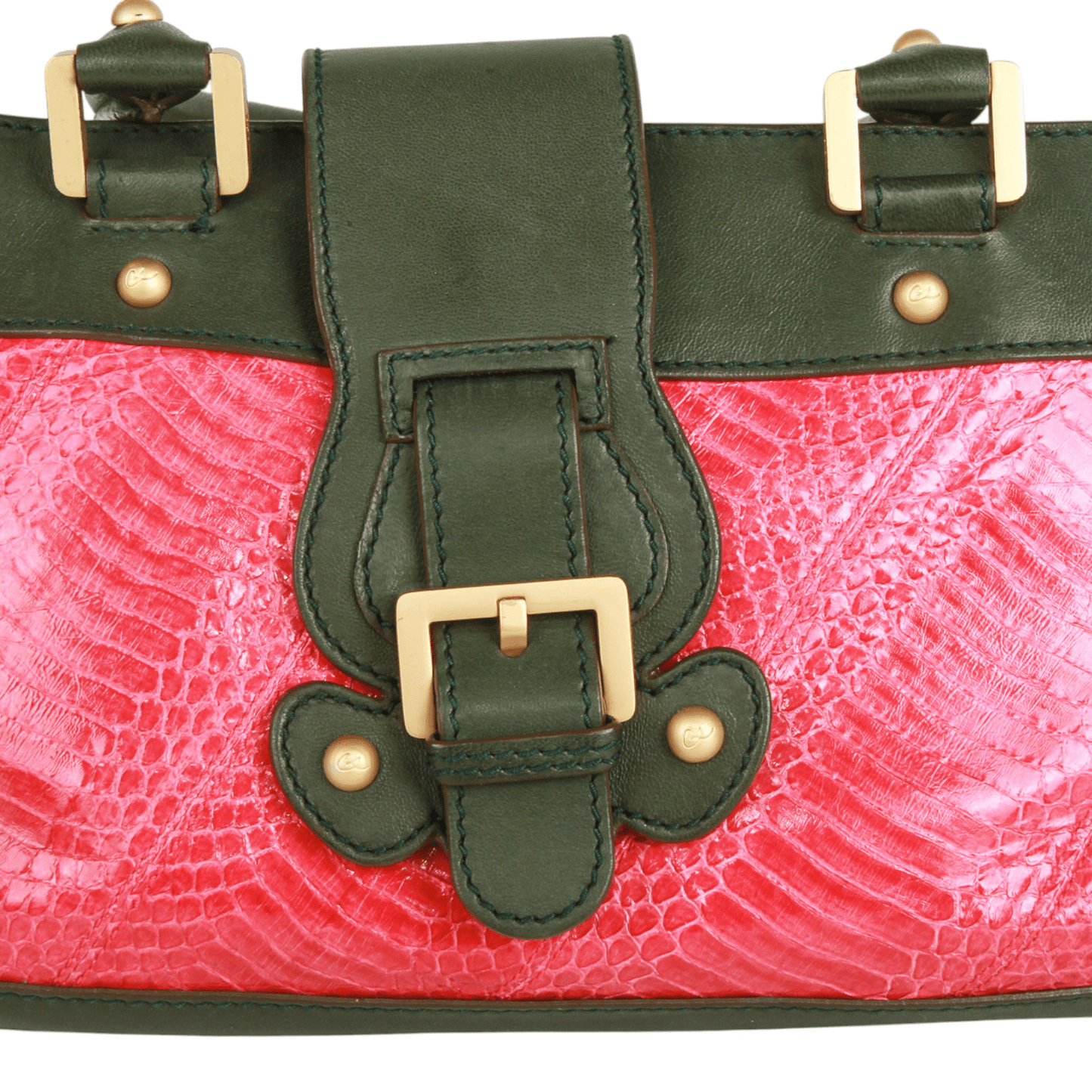 Christian Lacroix Vintage Pink Snake-Embossed Leather Shoulder Bag