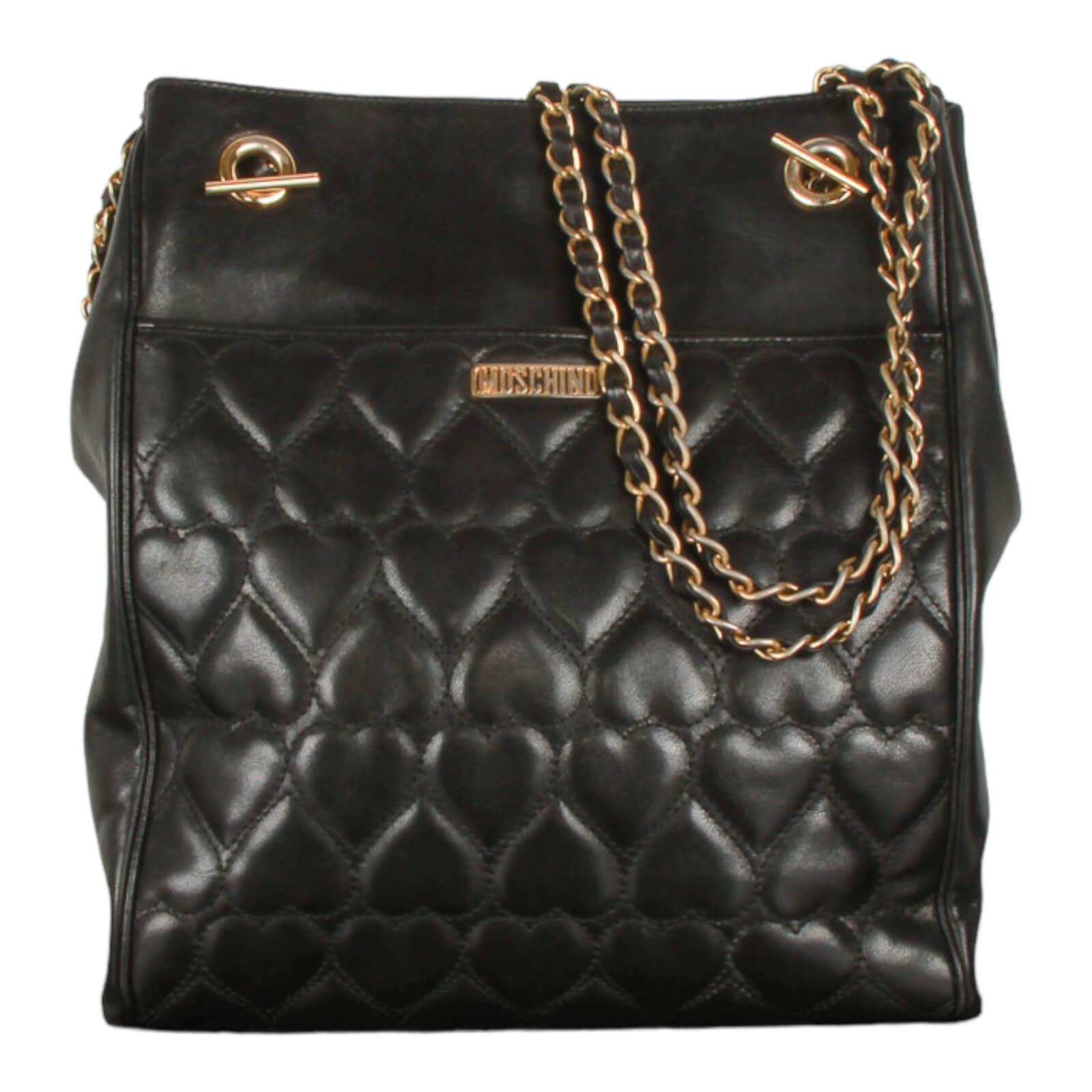 Authentic Moschino quilted black calfskin Gold chain strap purse