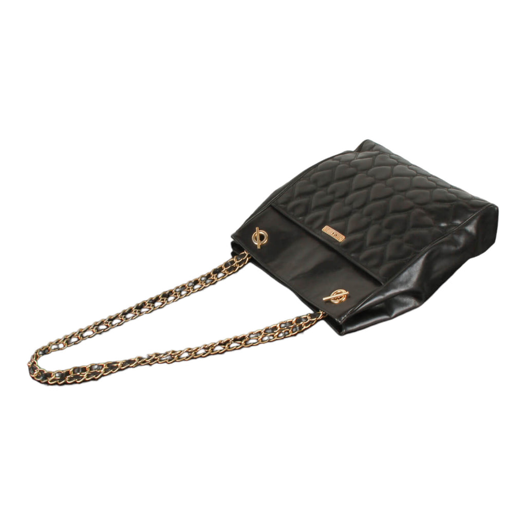 Authentic Moschino quilted black calfskin Gold chain strap purse