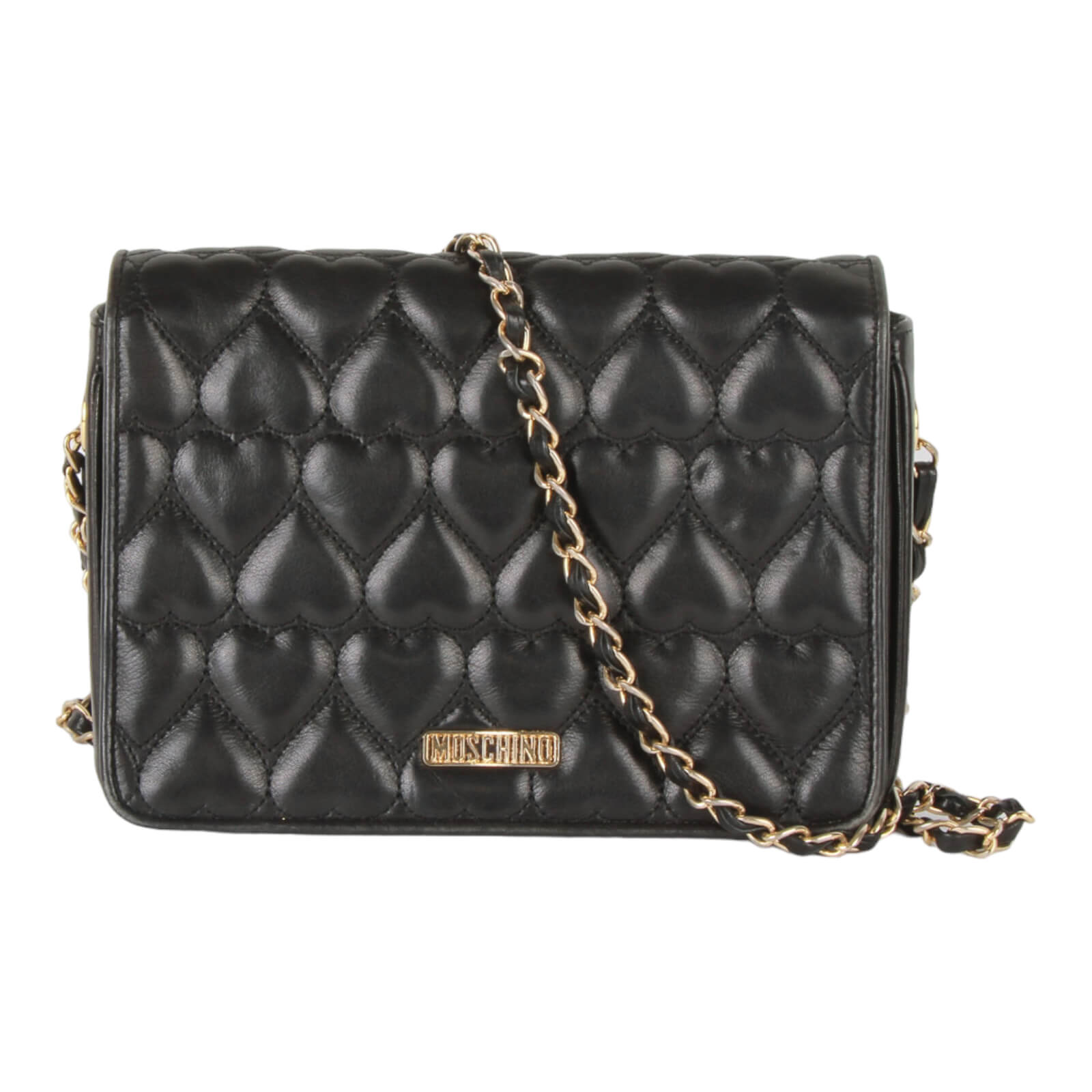 Vintage Moschino heart shape quilted calfskin gold chain strap