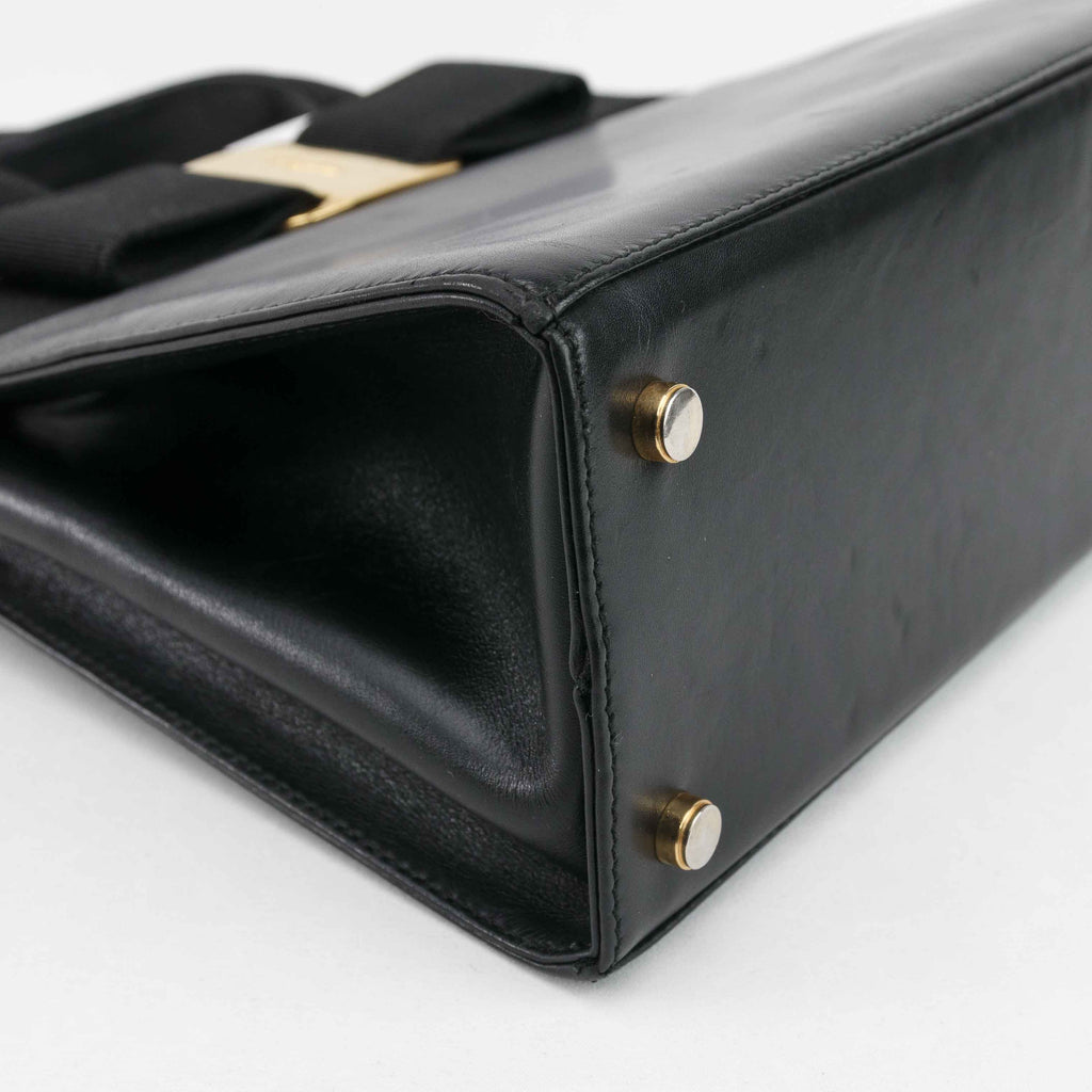 Authentic Salvatore Ferragamo Black Ribbon Leather Bag