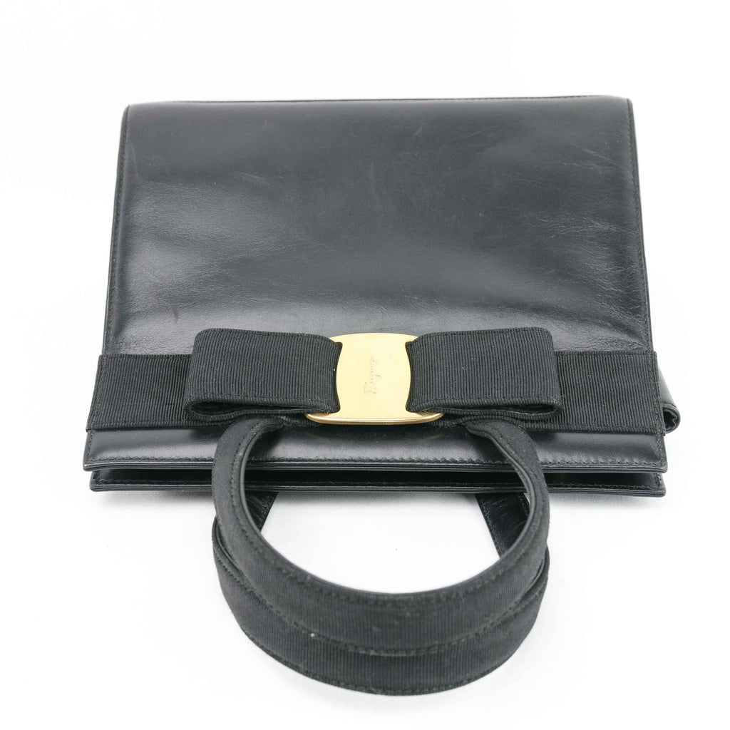 Authentic Salvatore Ferragamo Black Ribbon Leather Bag